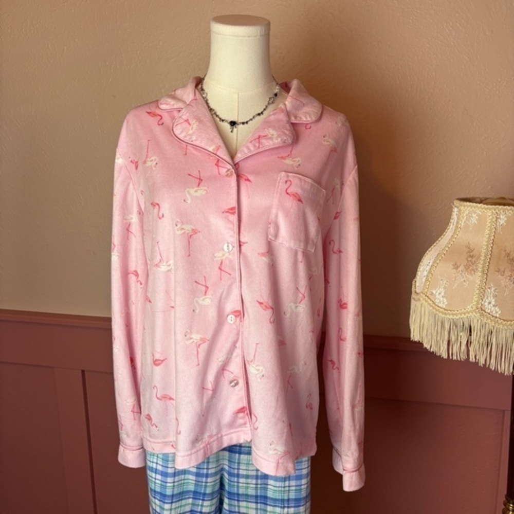Adorable Pink Flamingo Print Pajama Top Soft Cozy Lounge Bay Studio Sz Medium